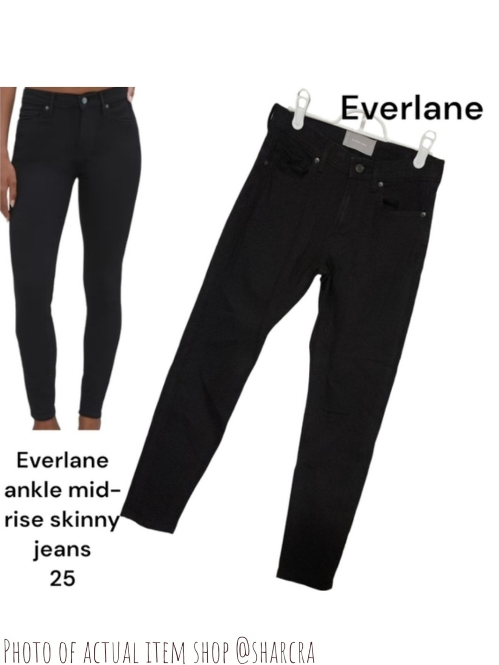 Everlane Women's Black Mid-Rise Cropped Skinny Jeans Stretchable Denim Size 25